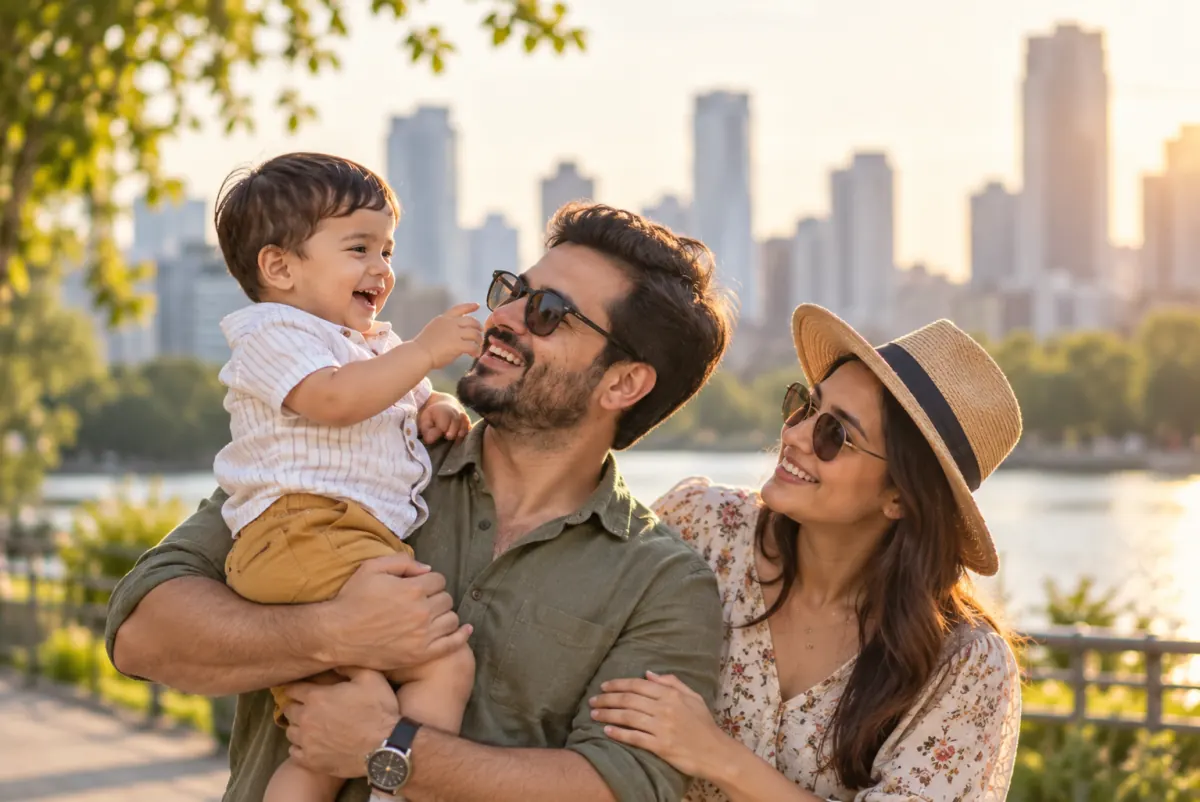 Happy family by the waterfront – Sanotis Pharma cares for health at every stage of life