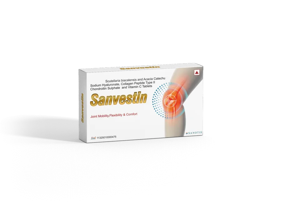 Sanvestin – Scutellaria Baicalensis & Acacia Catechu, Sodium Hyaluronate, Collagen Peptide Type II, Chondroitin Sulphate & Vitamin C Tablets by Sanotis Pharma