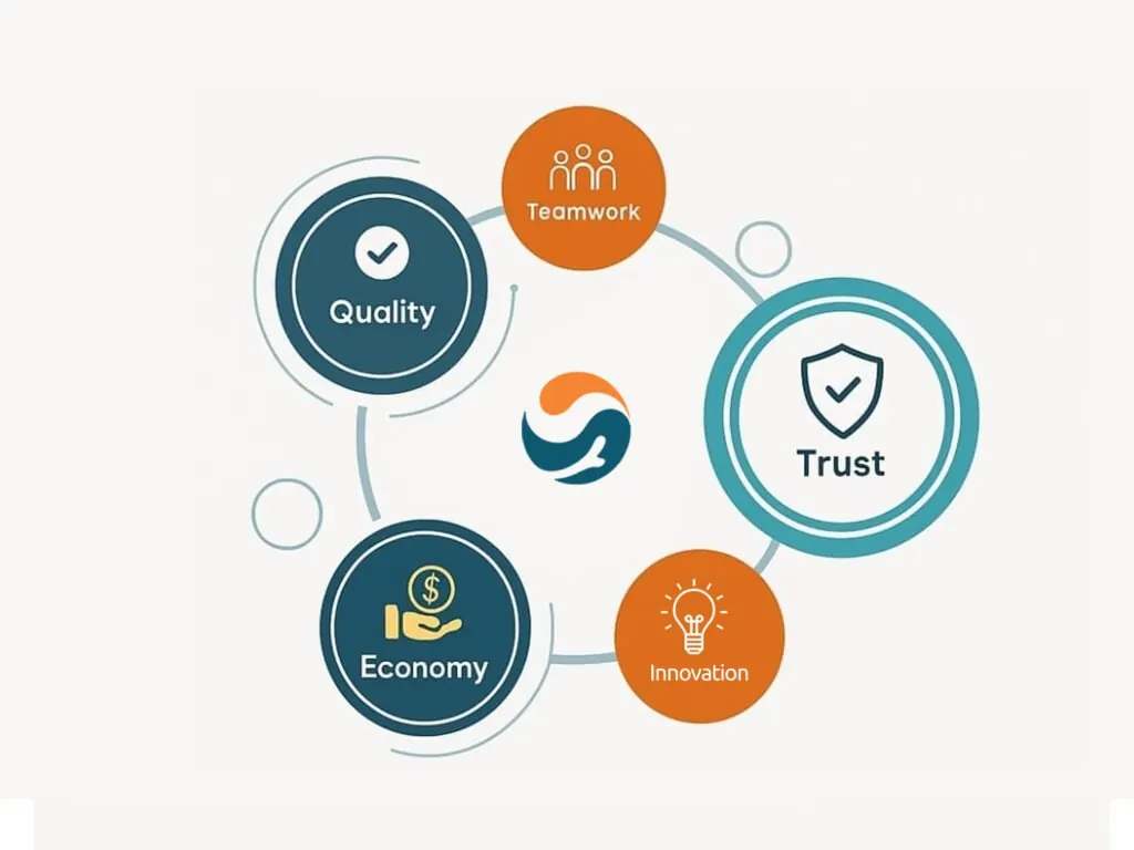 Sanotis core values: quality, teamwork, trust, innovation and economy
